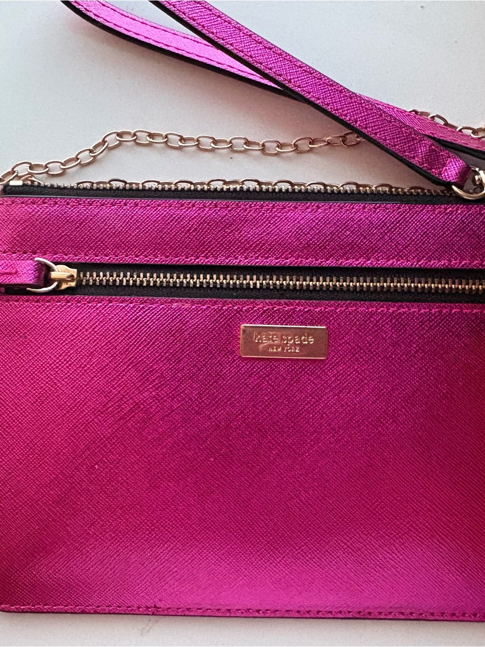 Kate Spade Baha Rose Laurel Way Tinie Leather Pink purse wristlet Bag 8”x5.5”